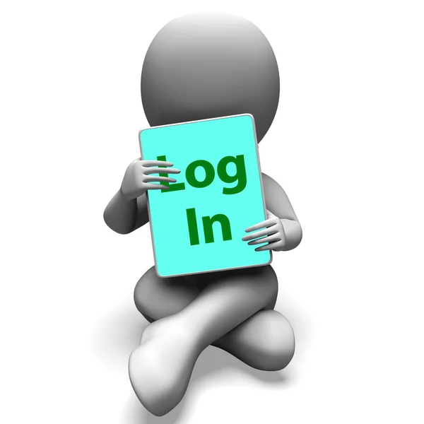 Log In Personagem Tablet Mostra Nome de Usuário Assinando Em Ou Login — Fotografia de Stock