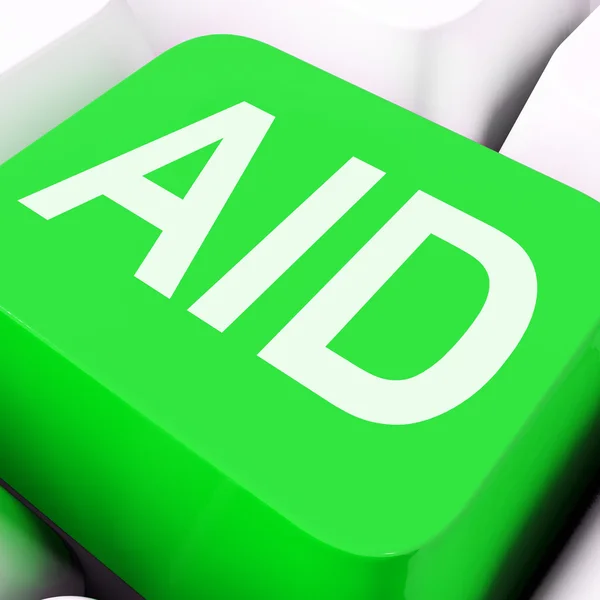 Aid Key Shows Help Assist Or Assistanc — Stock Photo, Image