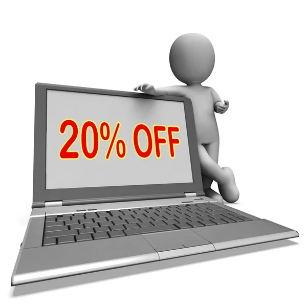 Twenty Percent Off Monitor Means Deduction Or Sale Online — Stock Photo, Image