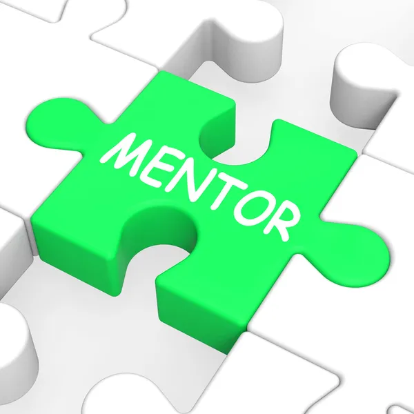 Učitel puzzle ukazuje vedení mentorství a mentorů — Stock fotografie