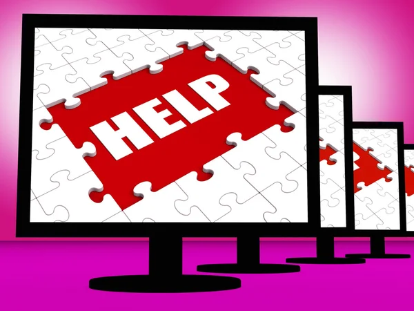 Help On Monitor Shows Customer Helpline Helpdesk Or Support — Stock Photo, Image