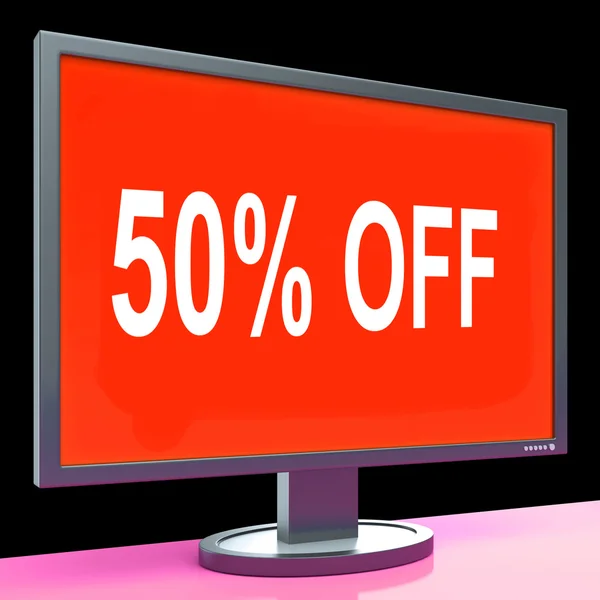 Fifty Percent Off Monitor Means Discount Or Sale Online — Stock Photo, Image