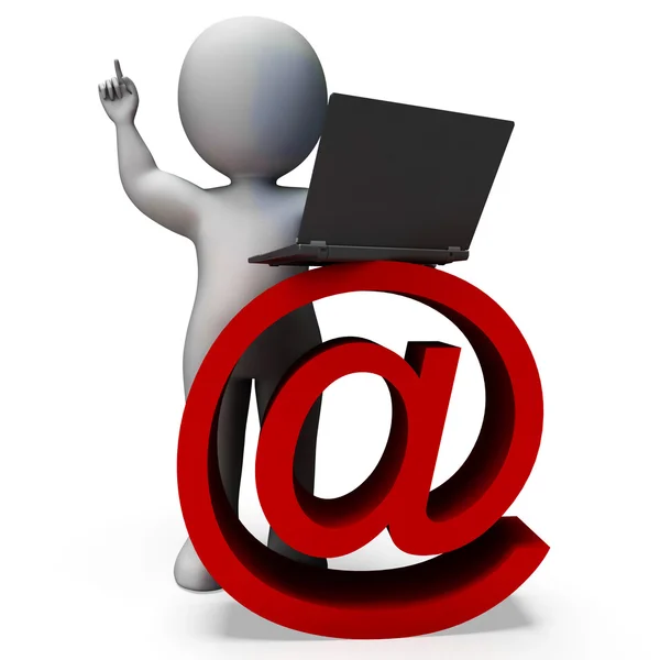 Email Sign And Laptop Shows Correspondence — Stock Photo, Image