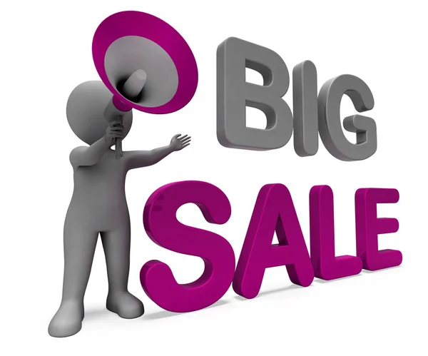 Big Sale Character Shows Promotional Savings Save Or Discounts — Stock Photo, Image