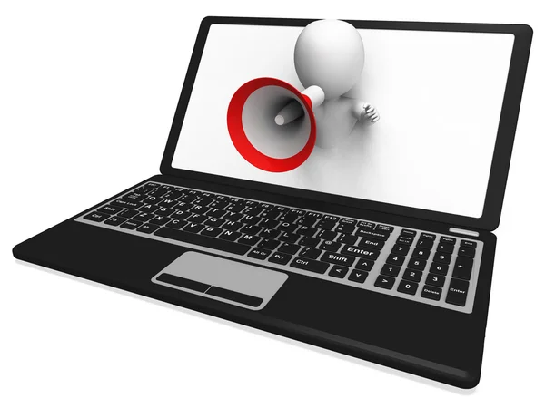 Laptop yüksek sesle hailer internet Duyurular ileti veya bilgi gösterir — Stok fotoğraf