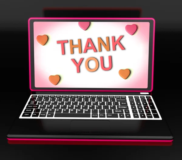 Thank You On Laptop Shows Appreciation Thanks And Gratefulness — Stock Photo, Image