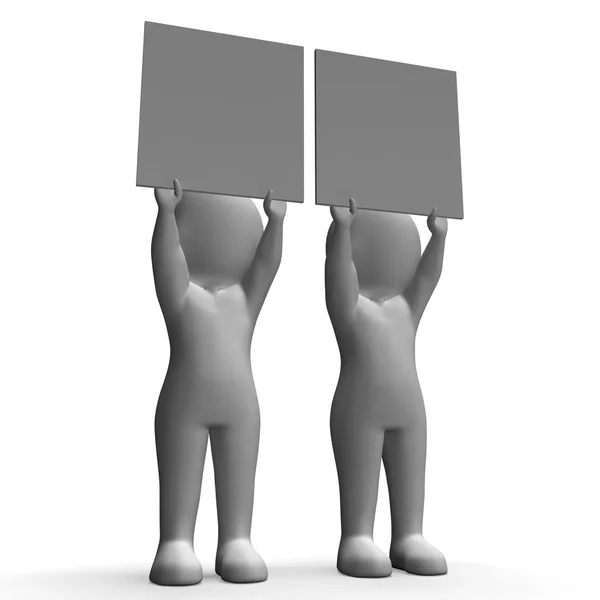 Characters With Two Blank Boards For Message Or Text — Stock Photo, Image