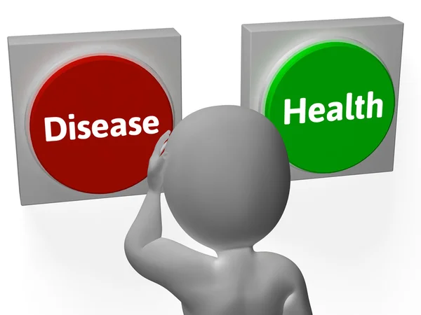 Botones de salud de la enfermedad muestran enfermedad o medicina —  Fotos de Stock