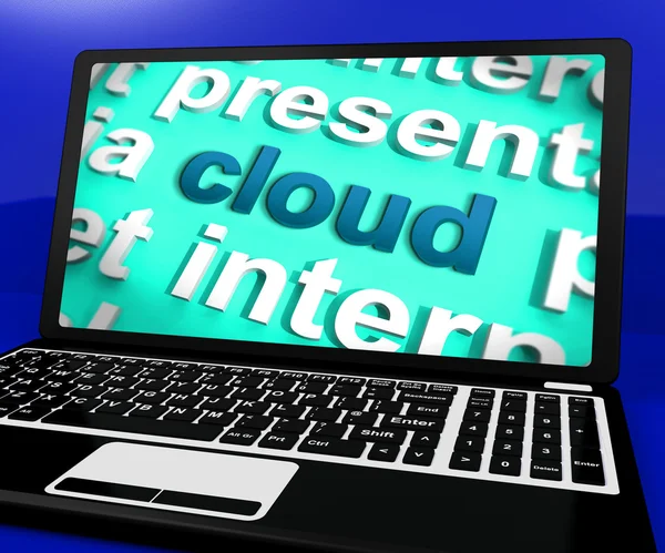 Cloud On Laptop Shows Network Computing Or Networking Services — Stock Photo, Image