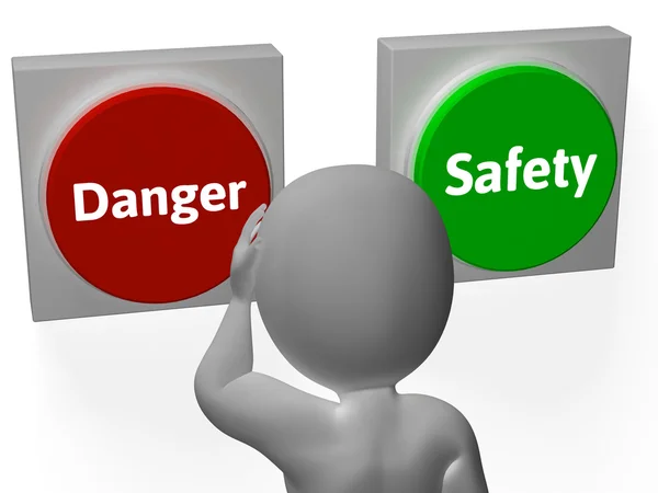 Botões de segurança de perigo mostram proteção ou aviso — Fotografia de Stock