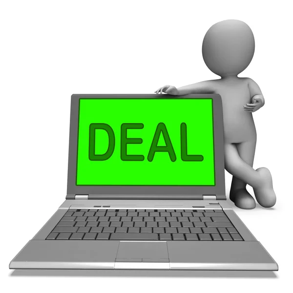 Deal Laptop Shows Bargain Contract Or Dealing Online — Stock Photo, Image