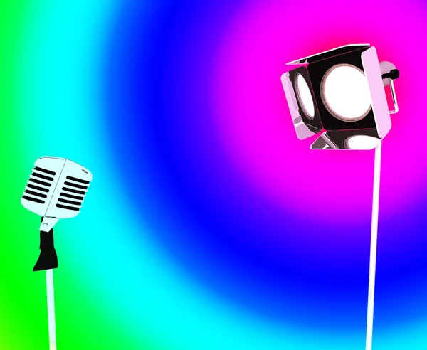 Spotlight And Microphone Shows Concert Entertaining Or Talent — Stock Photo, Image