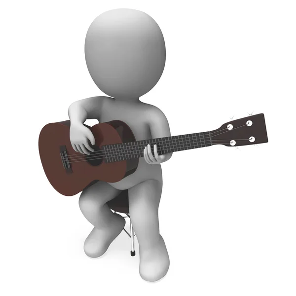 Il personaggio del chitarrista acustico mostra la musica e l'esecuzione della chitarra — Foto Stock