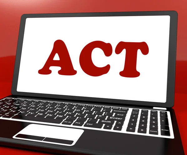 Act On Laptop Shows Motivate Inspire Or Performing — Stock Photo, Image