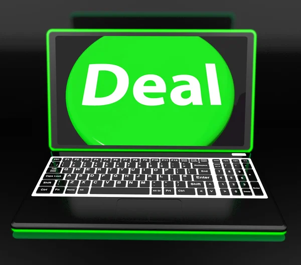 Deal Laptop Shows Contract Online Trade Deals Or Dealing — Stock Photo, Image