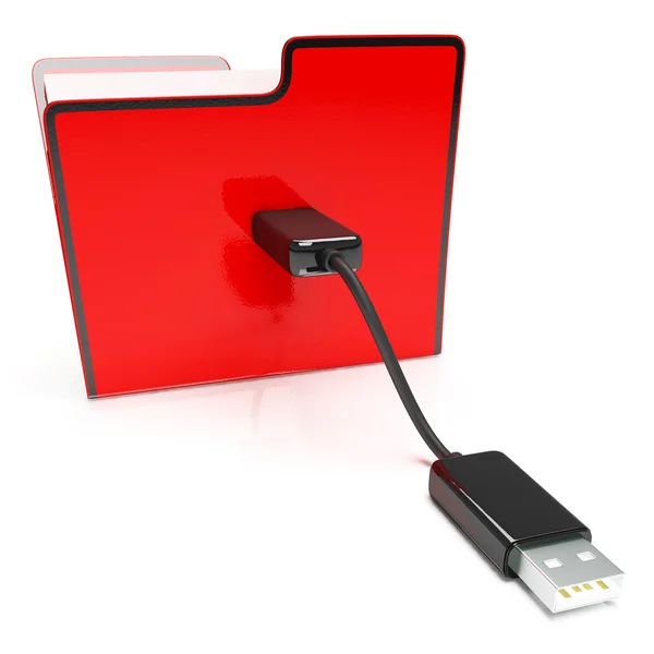 Carpeta USB o archivo muestra almacenamiento y memoria — Foto de Stock