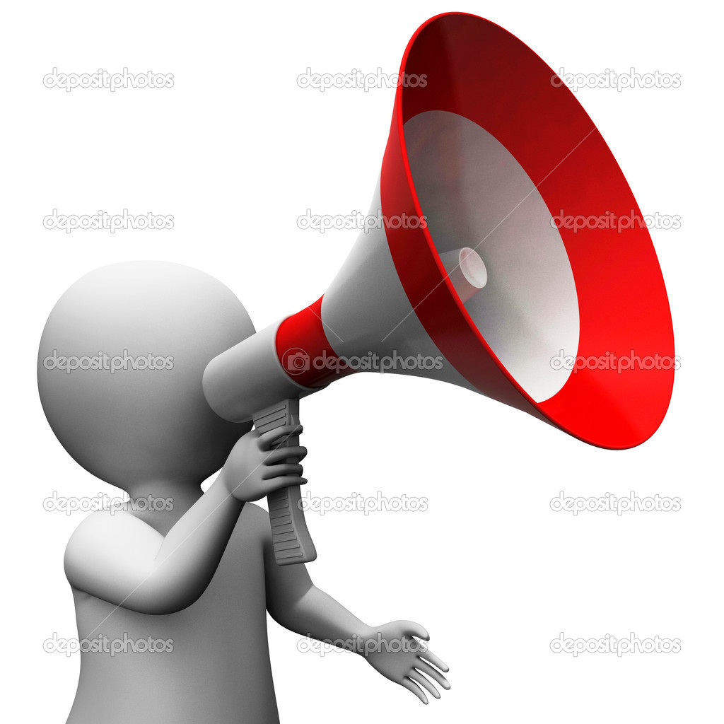 Megaphone Character Shows Speech Shouting Announcing And Announc