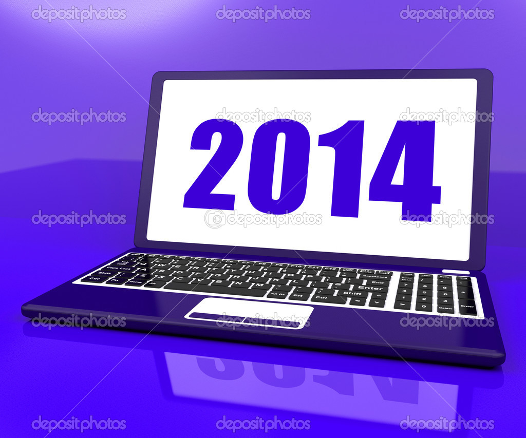 Two Thousand And Fourteen On Laptop Shows Year 2014