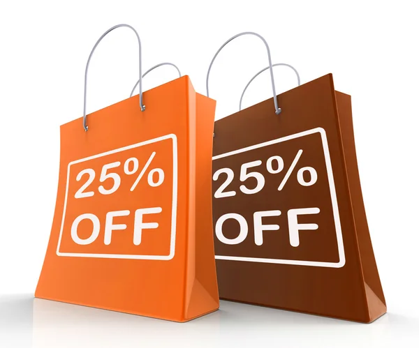 Twenty-Five Percent Off On Shopping Bags Shows 25 Bargains — Stock Photo, Image