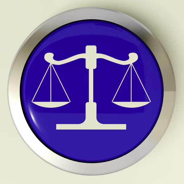 Scales Of Justice Button означает судебный процесс — стоковое фото