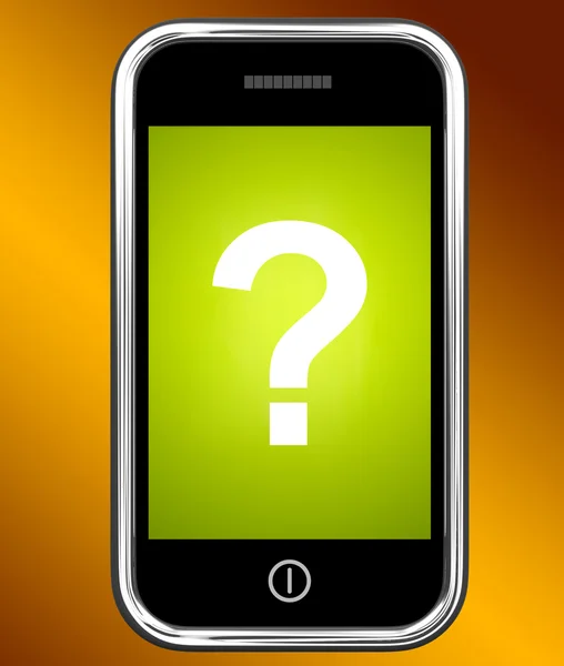 Question Mark On Phone Shows Help Confused And Doubt — Stock Photo, Image