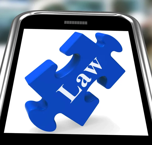 Law Smartphone Means Justice And Legal Information Online — Stock Photo, Image