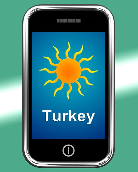 Turquía en el teléfono significa vacaciones y tiempo soleado — Foto de Stock