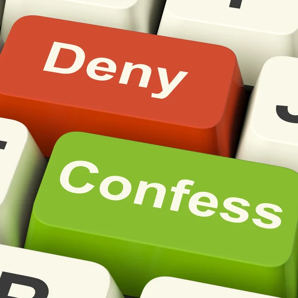 Confess Deny Keys Shows Confessing Or Denying Guilt Innocence — Stock Photo, Image