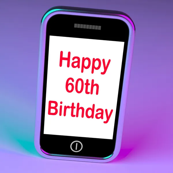 Feliz 60º cumpleaños Smartphone muestra llegar a los sesenta años — Foto de Stock