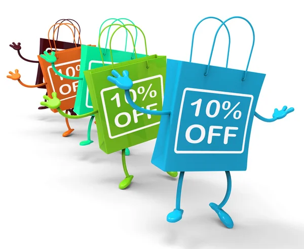 Ten Percent Off On Colored Shopping Bags Show Bargains — Stock Photo, Image