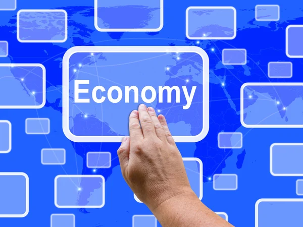 Scherm van de aanraking van de economie betekent economische belastingstelsel opslaan — Stockfoto