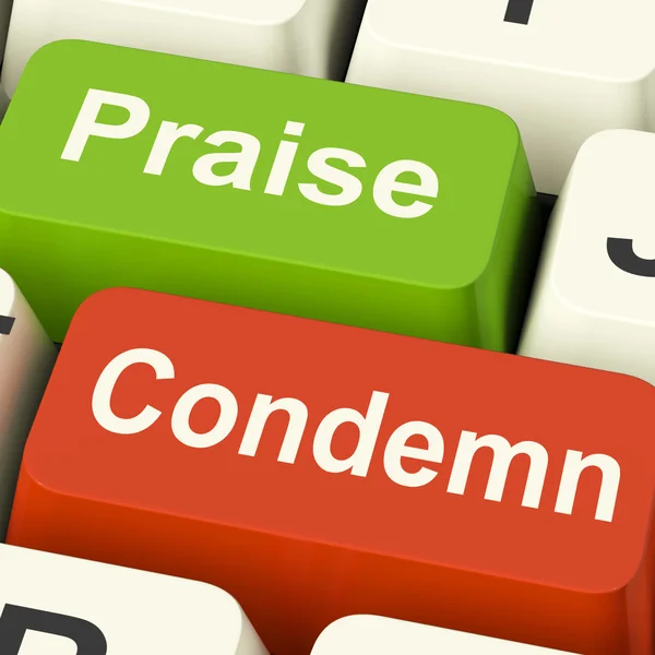 Condemn Praise Keys Means Appreciate or Blame — Stock Photo, Image