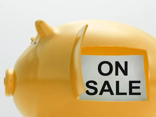 On Sale Piggy Bank Shows Discounts And Promotion — Stock Photo, Image