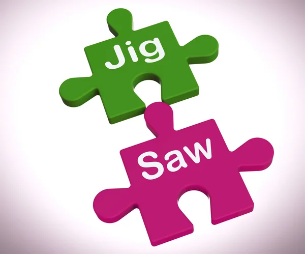 Jigsaw Shows Puzzle Game And Connecting Pieces — Stock Photo, Image