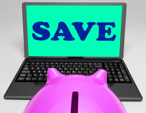 Salvar meios Laptop Online Poupança e Promos — Fotografia de Stock