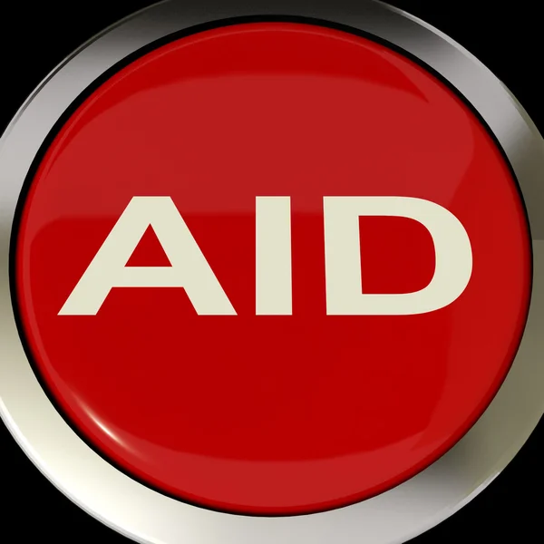 Aid Button Means Help Assist Or Rescue — Stock Photo, Image