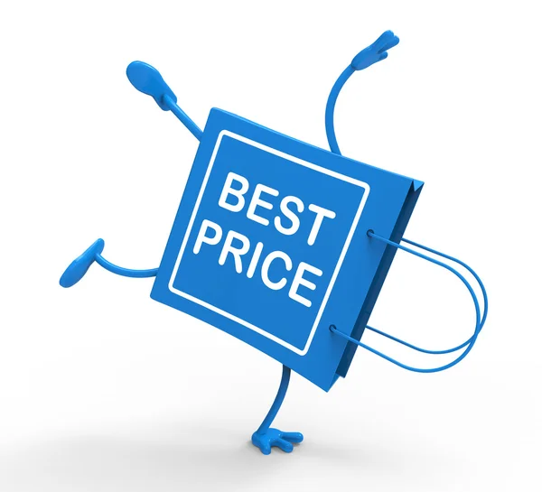 Torba na zakupy sprawny pokazuje najlepsze ceny promocje sprzedaży i zapisać — Zdjęcie stockowe