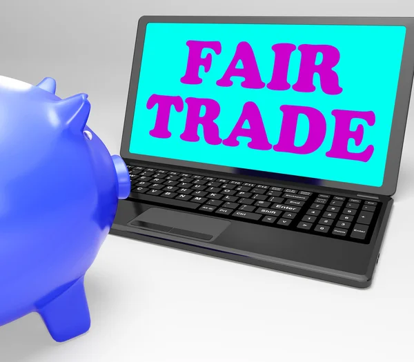 Fair Trade Laptop Means Fairtrade Ethical Shopping — Stock Photo, Image