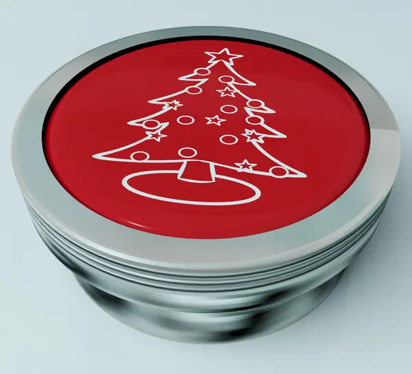 Xmas Tree Button Means Happy Christmas — Stock Photo, Image