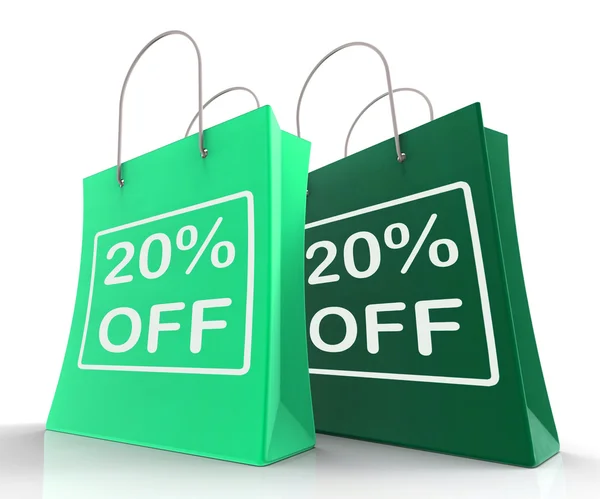 Twenty Percent Off On Shopping Bags Shows 20 Bargains — Stock Photo, Image