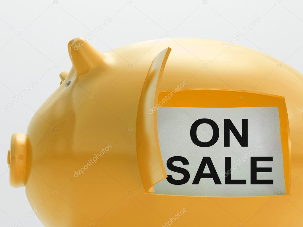 On Sale Piggy Bank Shows Discounts And Promotion