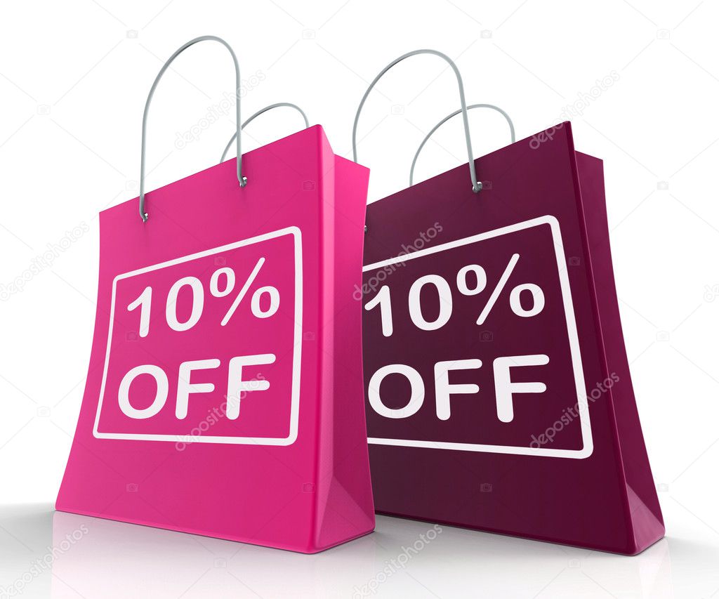 Ten Percent Off On Shopping Bags Shows 10 Bargains