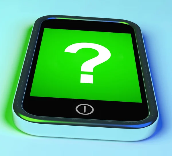 Question Mark On Phone Shows Help Confused And Doubt — Stock Photo, Image