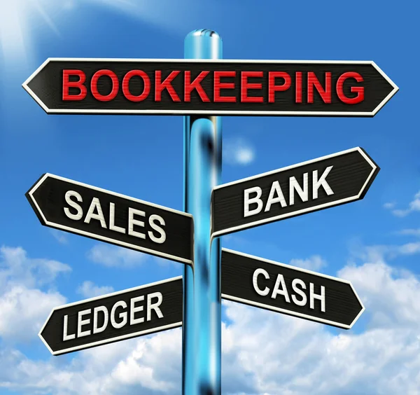 Bookkeeping Sign Means Sales Ledger Bank And Cash — Stock Photo, Image