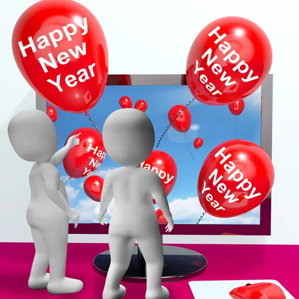 Happy New Year Balloons Show Online Celebration and Invitations — Stock Photo, Image