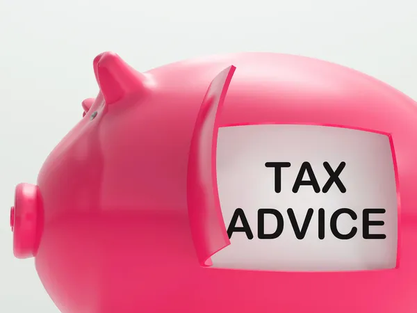 Tax Advice Piggy Bank Shows Advising About Taxes — Stock Photo, Image