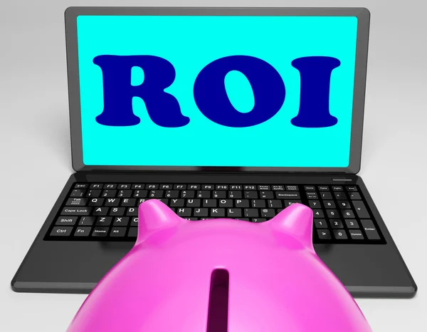 ROI laptopa pokazuje zwraca inwestorów i rentowności — Zdjęcie stockowe