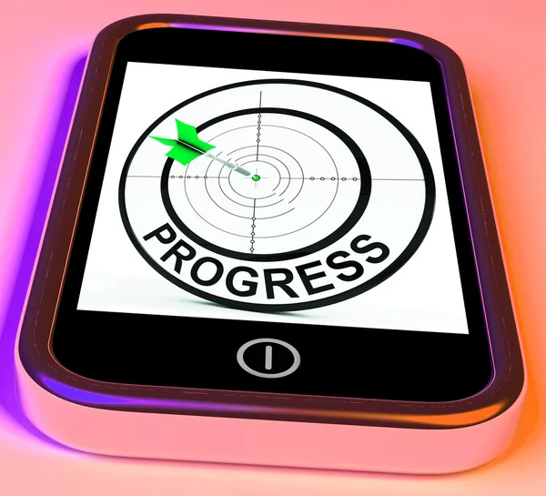 Framsteg smartphone visar befordran förbättring och mål — Stockfoto