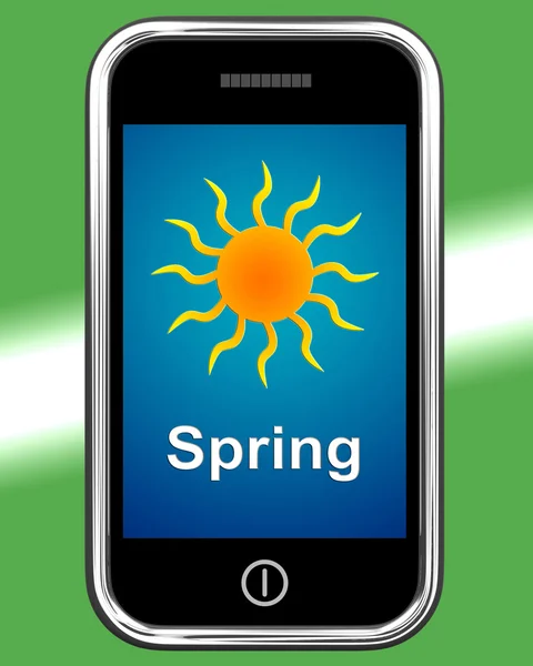 Spring On Phone Means Springtime Season — Stock Photo, Image