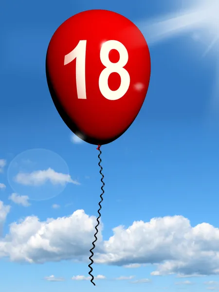 18 Balão Representa Dezoito Feliz Aniversário Celebração — Fotografia de Stock